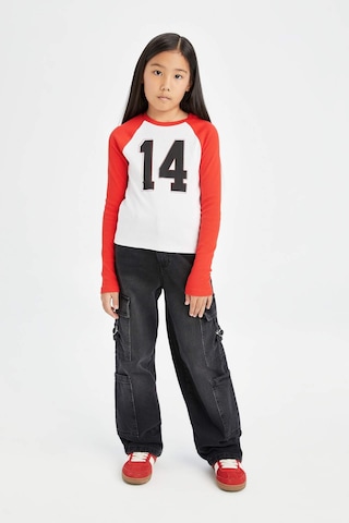 DeFacto Kız Çocuk Bisiklet Yaka Sayı Desenli Fitilli Kaşkorse Uzun Kollu Tişört D6499A8NSWT34 Beyaz