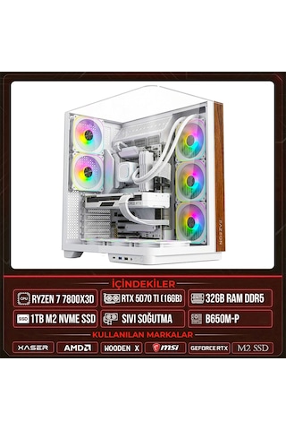 Xaser Wooden X140 R7-7800X3D 32 GB 1 TB M.2 NVMe SSD 16 GB RTX5070Ti Free Dos Masaüstü Oyuncu Bilgisayarı