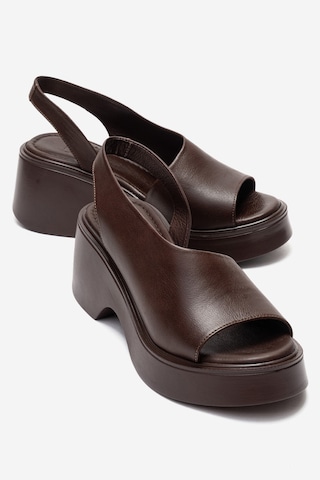 Luvishoes Roy Kahverengi Cilt Hakiki Deri Kadın Dolgu Topuklu Sandalet Kahverengi Deri