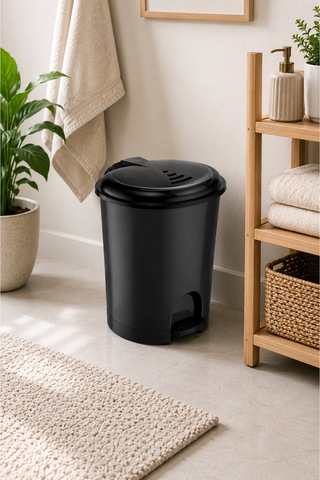 12 Litre Pedallı Çöp Kovası Plastik Kapaklı Banyo Mutfak Ofis Çöp Kutusu Siyah