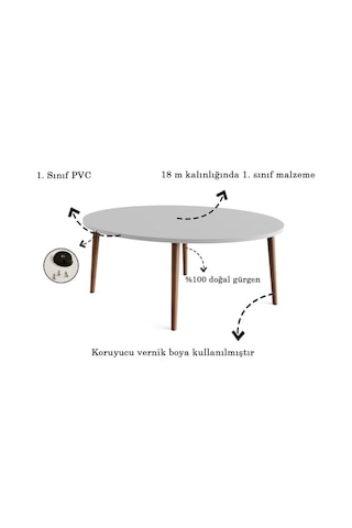 Tokyo Orta Sehpa Ahşap Ayaklı Sehpa - Siyah Mermer