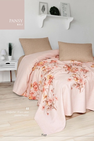 Pansy Bej Tek Kişilik Pike Takımı %100 Pamuk, Lastikli Çarşaflı Bej