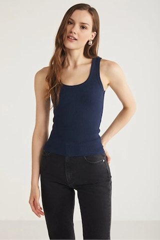 Cloudymood Kadın Fitilli Görünümlü Kalın Askılı Basic Lacivert Bluz Atlet Lacivert - 872612515 Lacivert