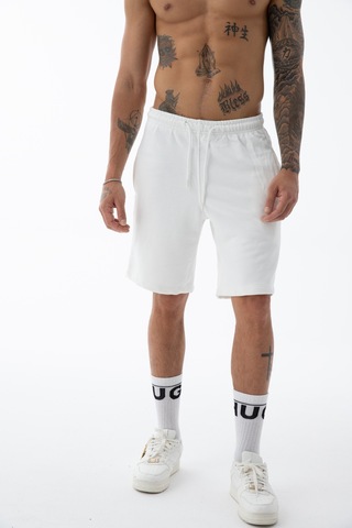 Erkek Beyaz Yüksek Kalite Relax-fit Rahat Kesim %100 Pamuk Bağcıklı Siyah Düz Basic Şort Beyaz