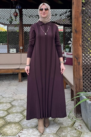 Rabia Şamlı Biricik Kemerli Triko Elbise Acı Kahve Normal