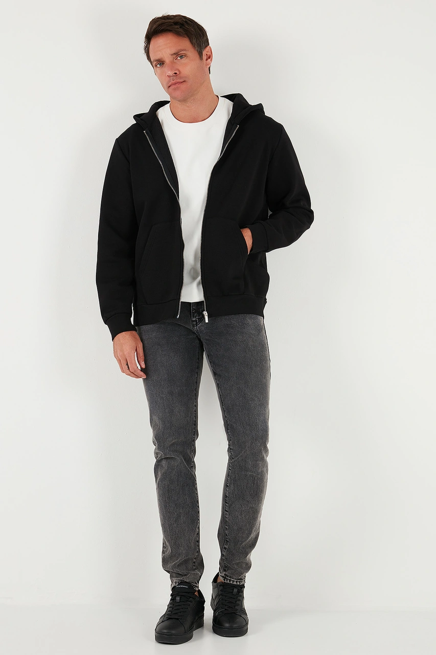 Buratti Regular Fit Kapüşonlu Fermuarlı Içi Tüylü Yumuşak Şardonlu Kışlık Erkek Sweat 5905340 Siyah