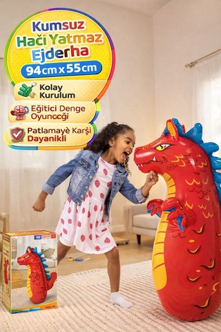 Ejderha Hacıyatmaz Şişme Oyuncak 94 Cm Kumsuz Devrilmez Denge Oyuncağı Çocuk