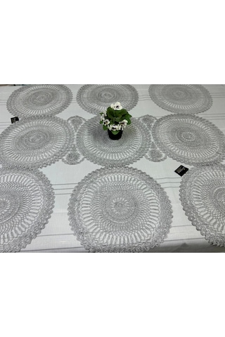 Nivemeshome Gri Örme Takım 7 Parça Sunumluk Seti Runner + Supla 6 Adet Gri