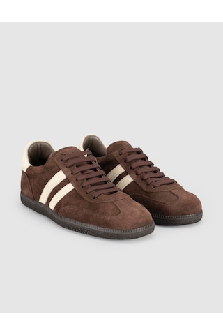 Kahverengi Krem Detaylı Süet Deri Kadın Sneaker Kahve Rengi