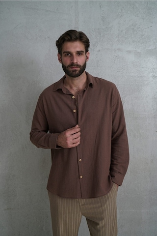 Mai Collection Mai Studios Co. Wesley Erkek Oversize Krinkıl Kahve Gömlek Kahve