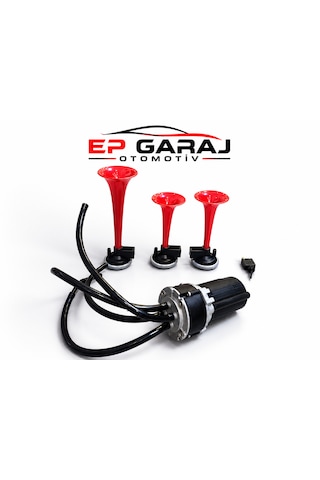 Havalı Korna 3 Borulu Havalı Korna Seti 12v Güçlü Ses Kompresör Dahil Unıversal
