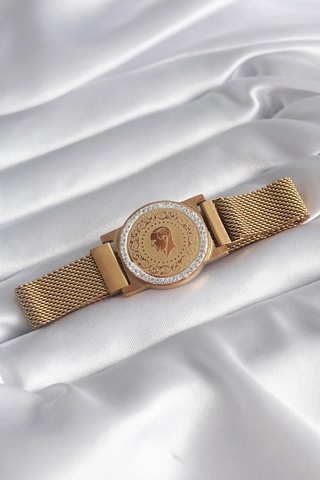 Dodes Dodes 316l Çelik Gold Renk Mıknatıslı Hasır Zirkon Taşlı Çeyrek Altın Model Kadın Bileklik Tg2 Çok Renkli