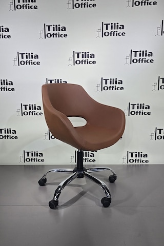 Monaco Çalışma Kesim Koltuğu Yonca Tekerlekli Krom Ayak Kahverengi