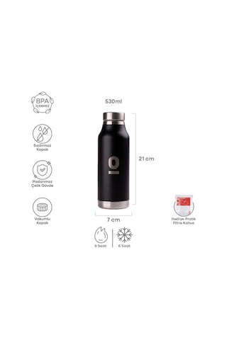 Paslanmaz Çelik Siyah Çelik Matara 530 ml No:85 Siyah