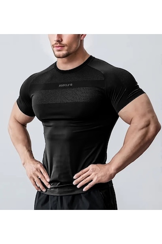 Ghassy Co. Erkek Nem Emici Hızlı Kuruyan Renk Solmayan Atletik Teknik Fitness Spor T-shirt siyah