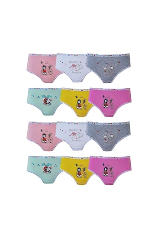 Tutku İç Giyim Kız Çocuk Baskılı Renkli Külot Likralı Slip 12'li
