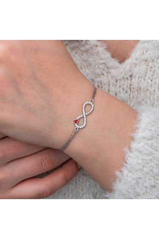 Artsmagazinmücevher Gümüş Sonsuzluk Kırmızı Kalpli Kadın Bileklik