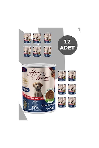 How Meow Jöleli Tavuk Ciğerli Parça Etli Yavru Köpek Yaş Maması 12 x 400 G