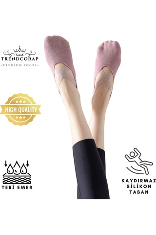 Trendcorap Premium Kadın Kaydırmaz Silikon Baskı Tabanlı Pilates Yoga Fitness Bale Dans Aktivite Çorabı 9'lu Siyah