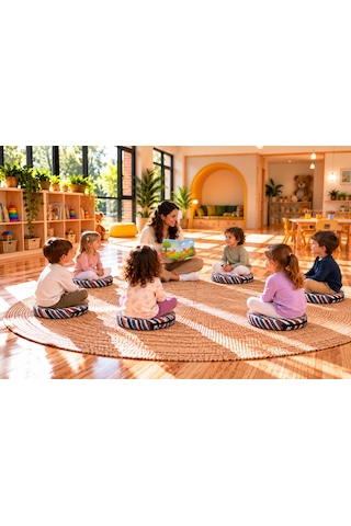Kreş Anaokulu Yuvarlak Oyun Minderi Aktivite Minderi 40x40x5 Cm - Sandalye Minderi - Bahçe Dekor Minderi Yuvarlak Minder Lacivert