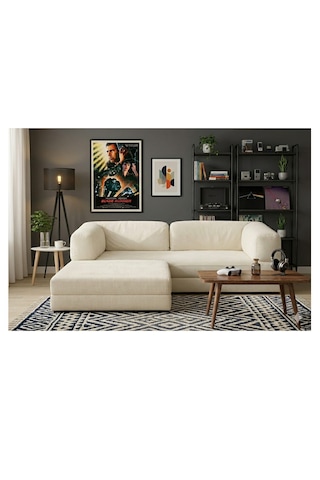Herev 160 X 160 Sünger Yataklı Köşe Takımı L Tipi Şark Köşe Takımı Fitilli Kadife Yıkanabilir Ve Değiştirilebilir Kumaş Köşe Koltuk Krem