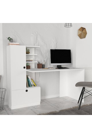 Dekorister Domingos Kitaplıklı Çalışma Masası Beyaz