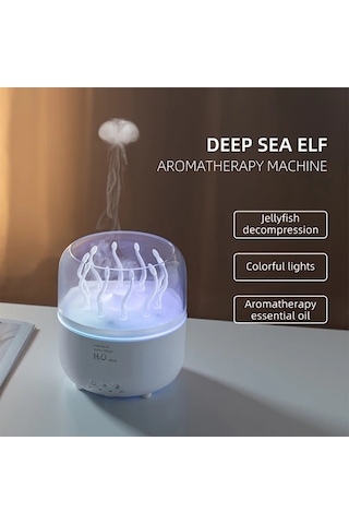 Techbloom Usb Güçlü Ahtapot Denizanası Aromaterapi Nemlendirici V77 White Renkli Işıklar Kokusuz Abs Malzeme Ev Dekorasyonu Ve Rahatlama İçin Ahşap