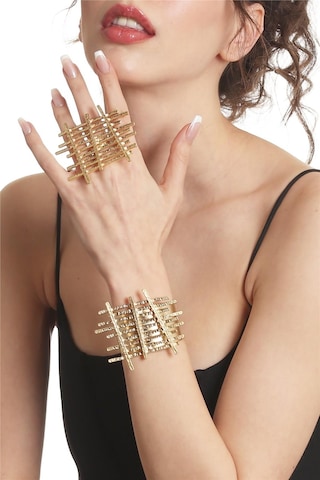 Kadın Mat Altın Kaplama Açık Bant Çit Model Bohem Bileklik &yüzük Set Altın