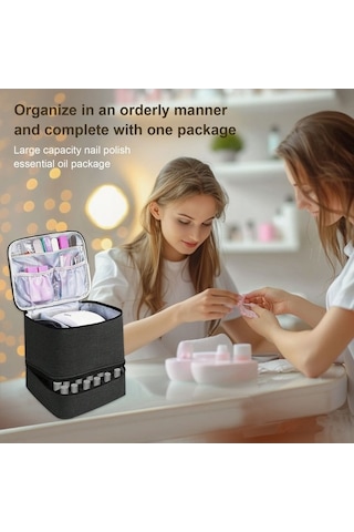 Novahub Çift Katmanlı Kozmetik Çantası, Grand Kapasiteli Taşınabilir Tırnak Alet Çantası Siyah Siyah