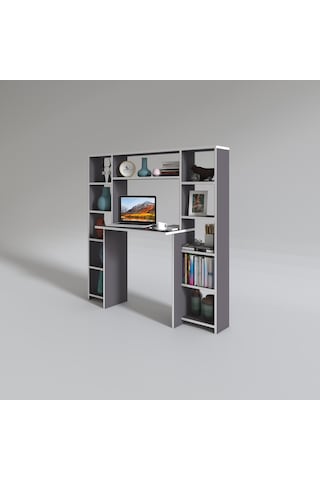 Kenzlife Bilgisayar Çalışma Masası Senna Gri 140 130 20 Kitaplıklı Ofis Sekreter Laptop Beyaz