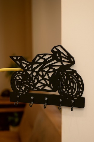 Motosiklet Duvar Tipi Anahtarlık Askılığı 5 Kancalı Siyah - Beyaz