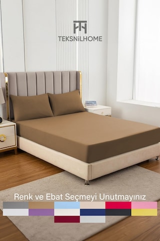 Ranforce Gri Pamuklu Tek / Çift Kişilik Battal Tam Kenar Lastikli Çarşaf 14 Renk Fıtted Kahverengi