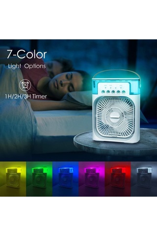 Aubyhe Usb驱动迷你冷风加湿器 3档风速+3种喷雾模式 Led彩灯与定时器功能 家庭办公室适用 白色