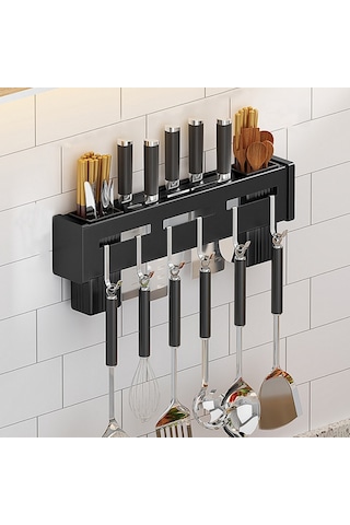 Sones Mutfak Duvara Monte Raf Delme Çubukları Tutucu, Renk:siyah 30cm