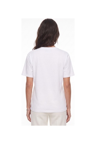 Onloox Kadın Beyaz Beyaz Pamuklu Bisiklet Yaka Basic Form Önü Taş Detaylı Kısa Kollu Penye T-shirt