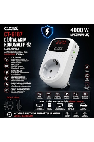 Cata Ct-9187 4000w Akım Korumalı Led Göstergeli Priz 4 Adet Kompakt Tasarım İle Güvenli Kullanım Yok