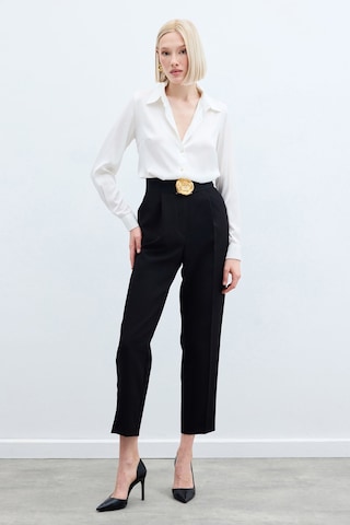 Sateen Yüksek Bel Klasik Pantolon - Siyah-136259 Siyah