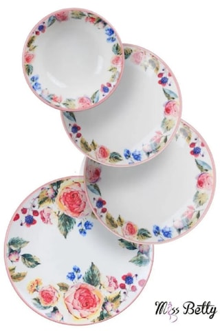 Miss Betty Rose Deluxe 24 Parça 6 Kişilik Porselen Yemek Takımı 16895-17 Çok Renkli