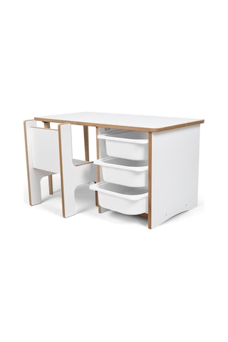 Industrial Living 3 Çekmeceli Çocuk Etkinlik Masası - Beyaz Mdf - Beyaz