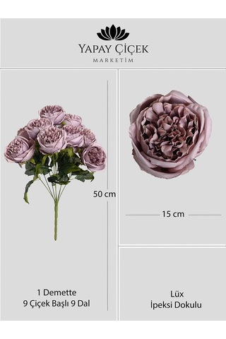 Gül Kurusu Yapay Şakayık Demeti 9 Dallı Lüx İpeksi Dokulu 45 Cm Açık Pembe