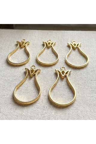 Tahtakale Toptancı Epoksi Lale Model Metal Kolye Takı Ucu 5 Adet Gold Gold