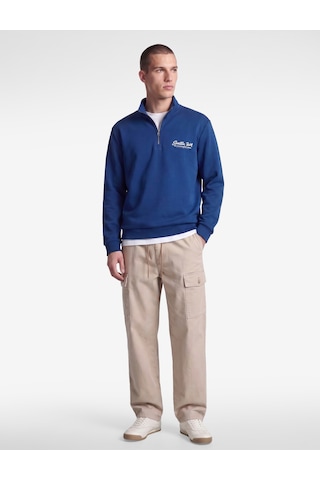 Koton Pamuklu Uzun Kollu Baskılı Yarım Fermuarlı Sweatshirt Saks 7wam70062mk Saks Mavi