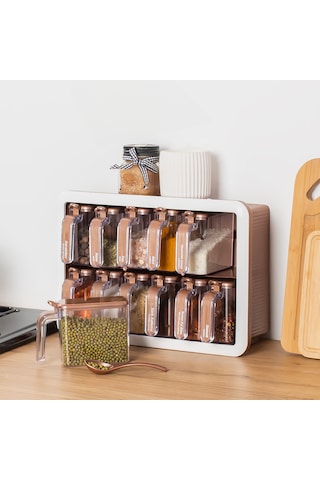 Porsima 1120 12li Standlı Kaşıklı Kapaklı Baharatlık Seti Bakır B Beyaz