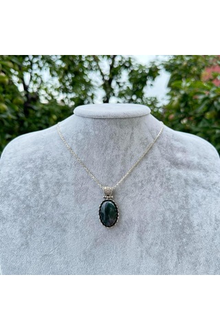 Gerçek Doğal Taş Kolye - 925 Ayar Gümüş Kolye Moss Agate