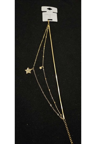 Çelik Gold Üç Sıra Taşlı Yıldız Detaylı İtalyan Zincir Halhal Altın