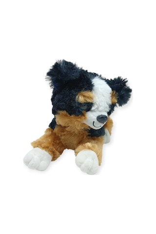 Sesli Peluş Yatan Köpek 25 Cm - Siyah Kahve Çok Renkli