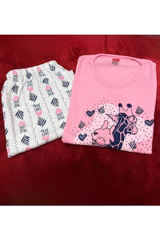 Novavita Pamuklu Pembe Resimli Pijama Takımı