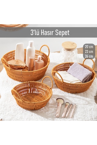 Porsima 304d 3 Lü Düzenleyici Hasır Sepet Seti Ekmeklik Sepet