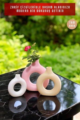 Beyaz Dekoratif Vazo Seti Obje Ev Dekorasyon Masa Üstü Dekor Vazo Seti Model 23 Cappuccino Pembe Beyaz Cappuccino Pembe Beyaz