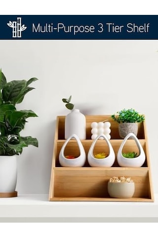 Bambu 3 Katlı Katlanabilir Baharat Standı Çekmece İçi Kullanıma Uygun Baharatlar İçin Organizer Kavonozlar Ve Aksesuarlar Dahil Değildir Açık Bej